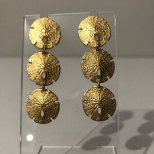 Erwin Pearl Hammered Gold Tone Sand Dollar Drop Dangle Earrings